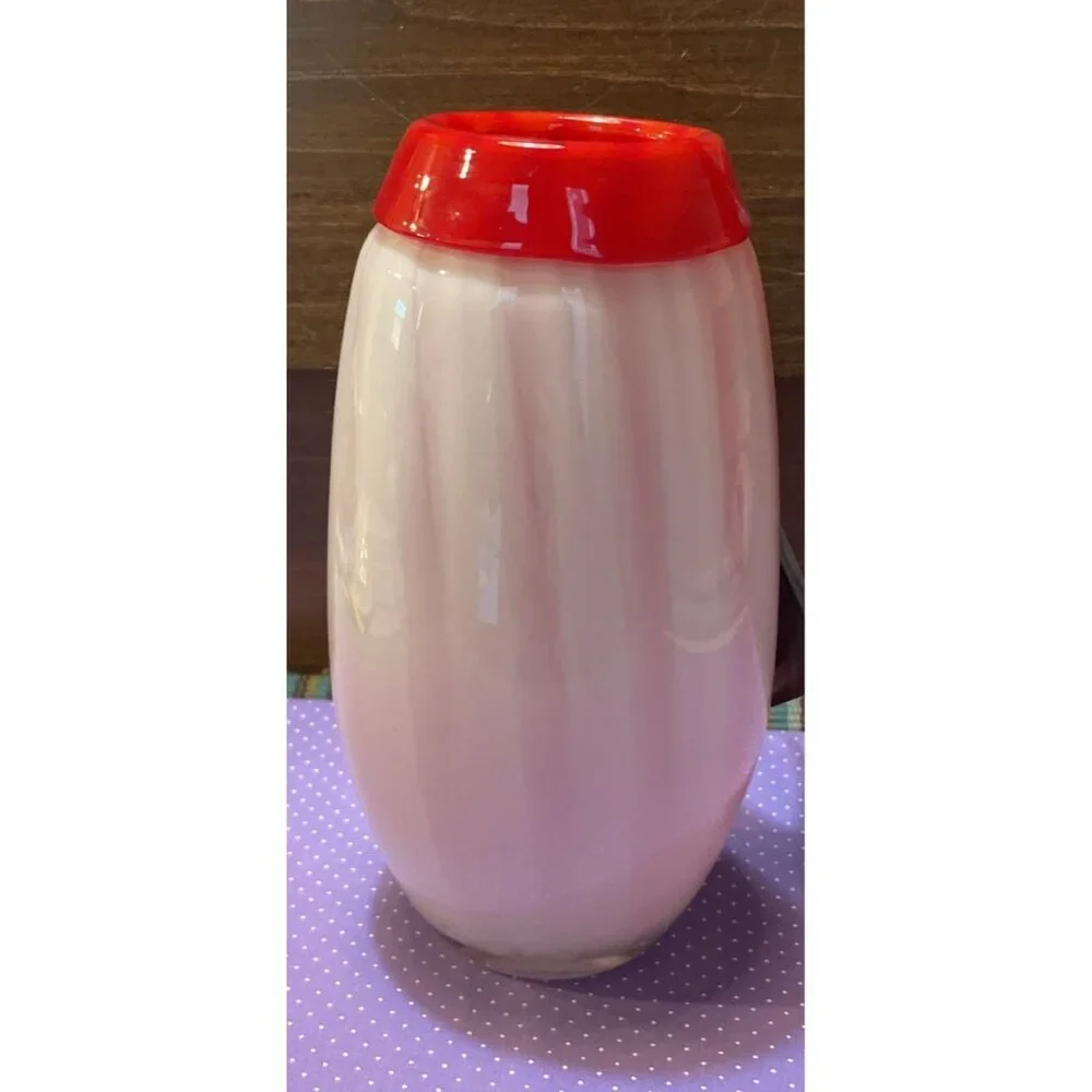 Dale Tiffany Favrile Art Glass‎ Hand Blown Vase Red White NEW Vintage 8 Inch
